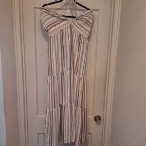 Madden Girl Strapless Striped Dress - Cream and Brown